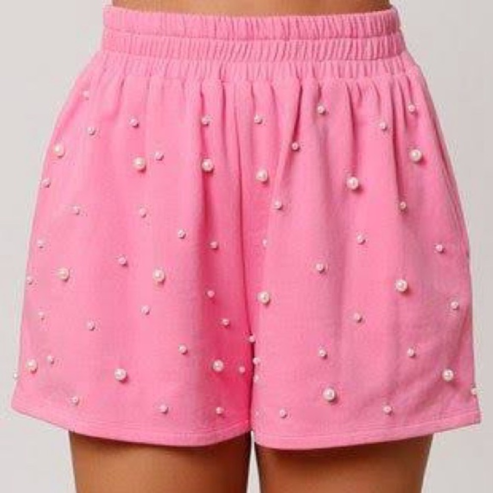 💗 Hot Pink Pearl Embellished Embroidered Peach Love California Sold Out Shorts
